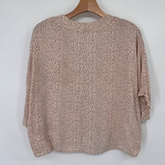 Sim & Sam Womens beige Pink Leopard Print Top V-Neck Tie-Front Size Large Rayon - Picture 9 of 12